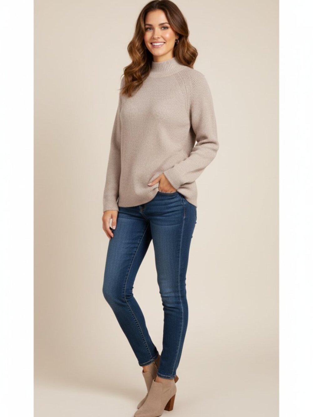 Nordstrom Rack Turtleneck Sweater Tan Med Cozy Neutral Knit Pullover